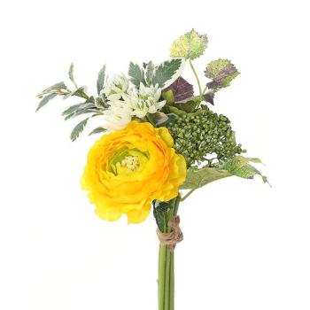 Buchet artificial de Ranunculus, cu ornamente  galbene, 30 cm