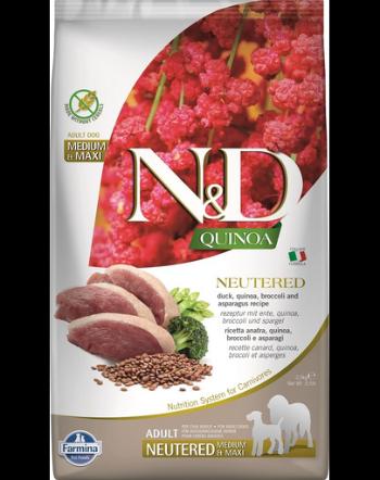 FARMINA N&amp;D Quinoa Dog Neutered Adult Medium/Maxi hrana uscata caini adulti dupa castrare/sterilizare, cu rata, broccoli si sparanghel 2,5 kg