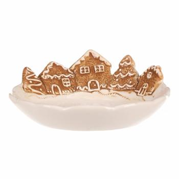 Tavă decorativă cu căsuțe din turtă dulce,ceramică, dia. 15 cm