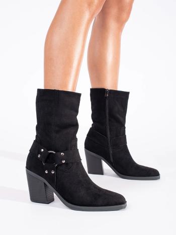 Botine negre practice pentru femei cu toc plat