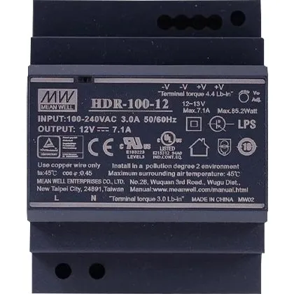 Sursa de alimentare in comutatie, 12V / 7.1A, sina DIN MeanWell HDR-100-12