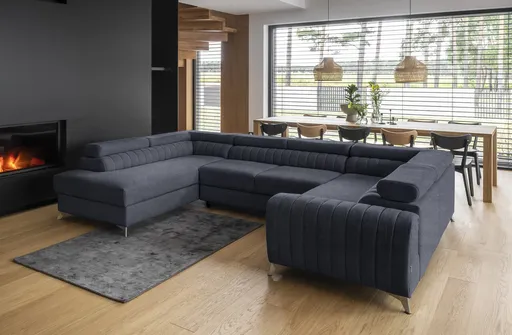 Coltar extensibil stanga 6 locuri ELTAP, LT-40PO, Louis, 347x202x92 cm, lemn/poliester, albastru inchis