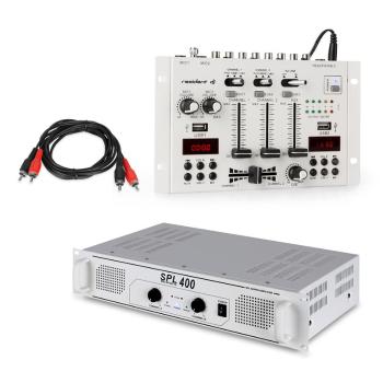 Skytec SPL400 PA zesilovač + mixážní pult Resident DJ 22 BT 2CH, bílý