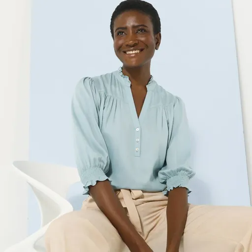 Bluză de culoare solidă cu mâneci lungi până la cot