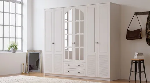 Dulap pentru haine, Hanah Home, Rb-114, 210x184x52 cm, Alb mat