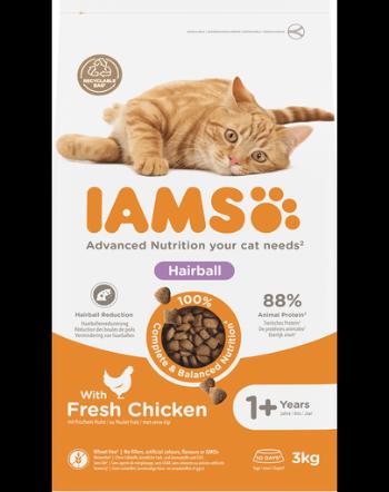IAMS For Vitality Hairball pentru pisici adulte, cu pui, impotriva ghemotoacelor de blana 3 kg
