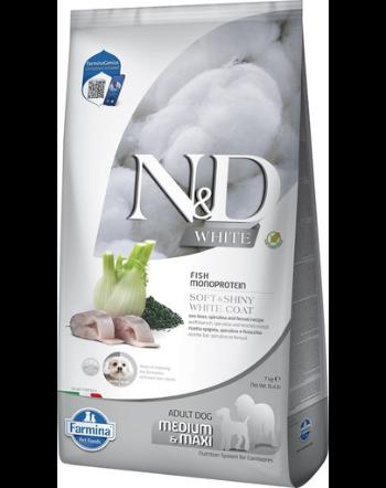 FARMINA N&amp;D White Dog Adult Medium Maxi Sea Bass, Spirulina, Fennel 7 kg Hrana caine talie medie si mare, cu blana alba