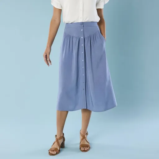 Fustă midi de culoare solidă cu nasturi, pentru siluetă mică