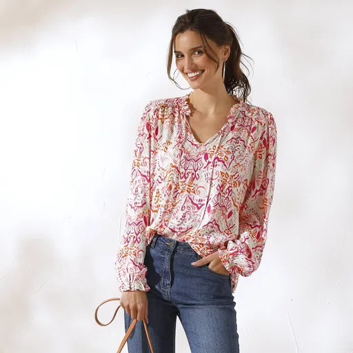 Bluză cu frogging și imprimeu