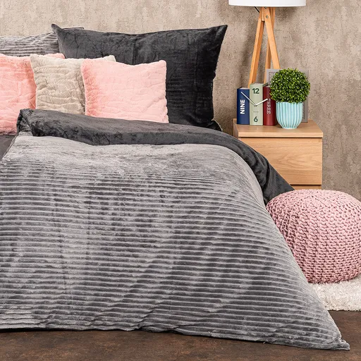 4Home Lenjerie de pat din microflanel Stripe gri, 140 x 200 cm, 70 x 90 cm, gri