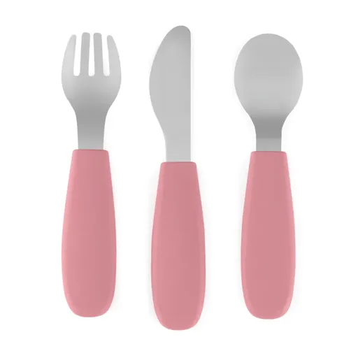 Petite&Mars Take&Match Stainless Steel Cutlery Set tacâmuri pentru copii Dusty Rose 12m+ 3 buc