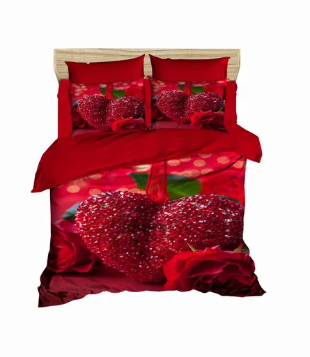 Lenjerie de pat dubla 3 piese, L'essentiel Maison, 191, Rosu verde