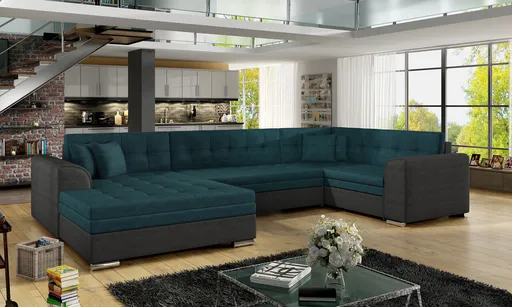 Coltar extensibil stanga 5 locuri ELTAP, Damario, 338x189x78 cm, lemn/poliester, verde inchis/gri inchis