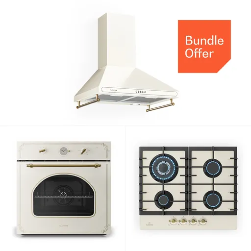 Klarstein Victoria 60 set triplu gaz, Plită pe gaz, Cuptor, Hotă de evacuare