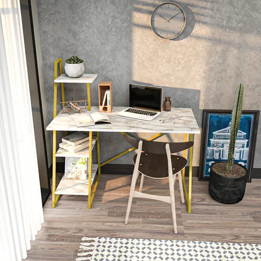 Birou, Hanah Home, Admira, 120x60x120 cm, Alb/Auriu