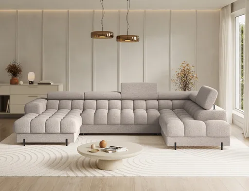 Coltar extensibil dreapta 3 locuri ELTAP, RT-18ROY, Feraria, 358x202x93 cm, lemn/poliester, bej deschis