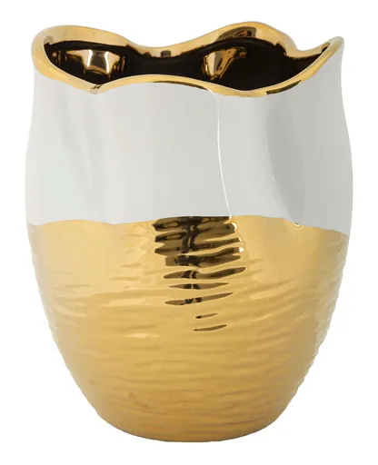 Vaza decorativa Lux, Mauro Ferretti, 20x25 cm, ceramica, alb/auriu