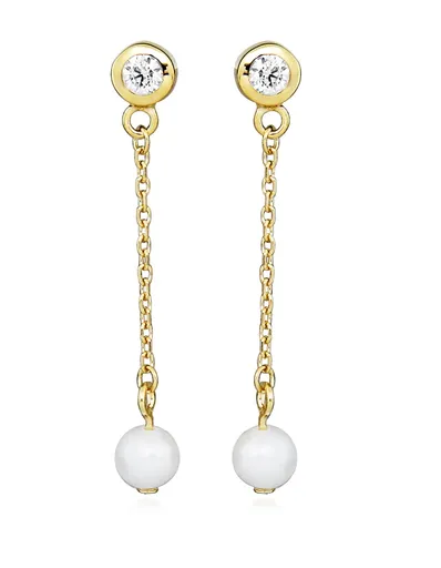 Silver Cat Cercei atârnați placați cu aur cu perle și pietre de zircon cubic SC561