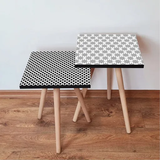 Set masute 2 piese, Hanah Home, 2Shp463, Alb/Negru