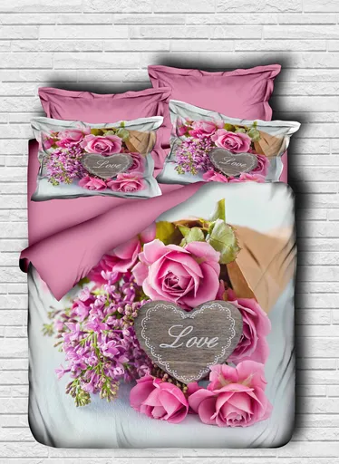 Lenjerie de pat dubla King (FR), 3 piese, L'essentiel Maison, 107, Roz / Gri / Alb