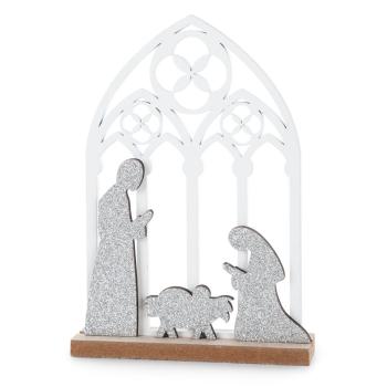 ArtFir Vianočná dekorácia BETLEHEM 119 | biela/strieborná 13 x 3 x 18 cm