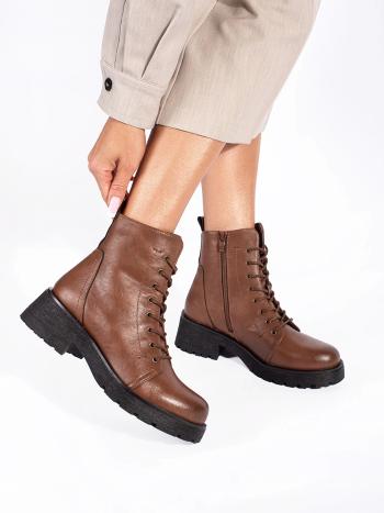 Botine maro de lux pentru femei pe platformă
