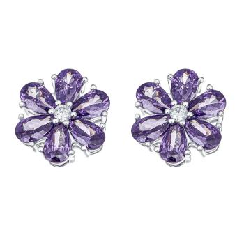 CRYSTalp Cercei rotunzi flori cu cristale violet Flower Kiss 42288.AQU.R