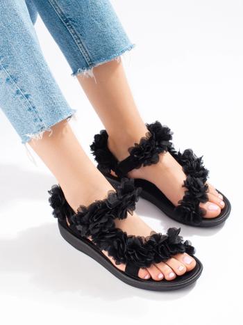 Sandale negre frumoase pentru femei fără toc