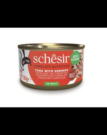 SCHESIR Conserva pisica, Ton cu creveti in aspic 85 g