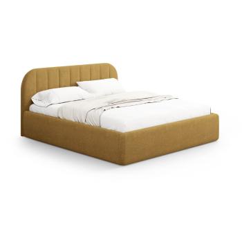 Mustársárga kárpitozott ágyneműtartós franciaágy ágyráccsal 200x200 cm Juno – Windsor & Co Sofas