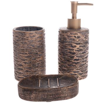 Set de accesorii de baie din ciment Africano 3buc, maro
