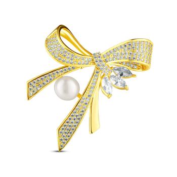 JwL Luxury Pearls Broșă de lux pentru dame cu perlă și zirconii Fundiță JL0868