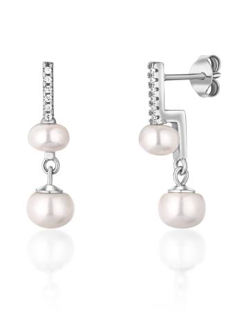 JwL Luxury Pearls Cercei frumoși argintii cu perle adevărate și zircon JL0773