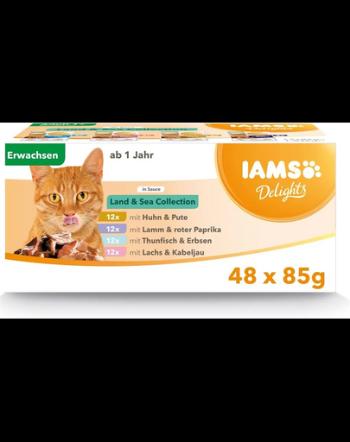 IAMS Delights Adult All Breeds Land&amp;Sea In Gravy 48 x 85 g set hrana pentru pisici