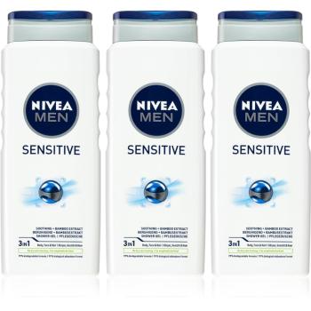 NIVEA MEN Sensitive Gel de duș pentru bărbați ambalaj economic 3 x 500 ml