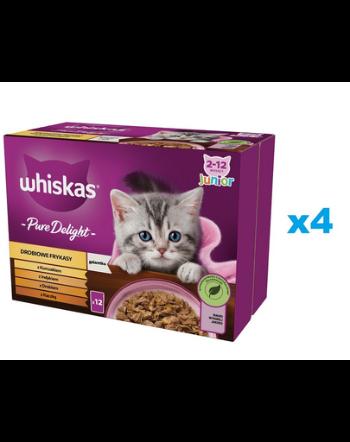 WHISKAS Junior 48x85g pliculet hrana umeda pentru pisoi cu: pui, curcan, pasare, rata in aspic