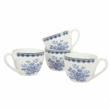 Set de 4 cești din porțelan Blue Rose, 90 ml