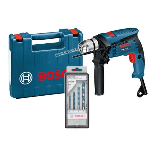 Bormasina cu Percutie, Bosch GSB 13 RE, 600W + Set de 4 Burghie MultiConstruction + Cutie Transport
