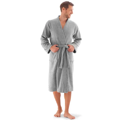 Robă netedă din țesătură buclée Colombine, cu guler chimono