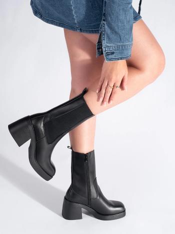 Botine negre exclusiviste pentru femei cu toc lat