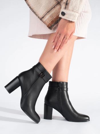 Botine negre exclusiviste pentru femei cu toc lat