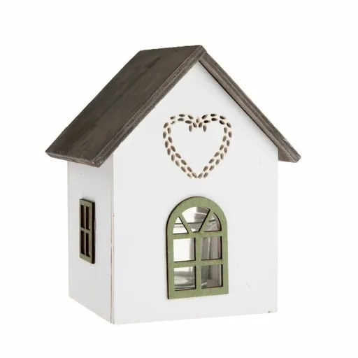 Sfeșnic din lemn cu sticlă Casă cu inimă, 15 cm,verde, verde