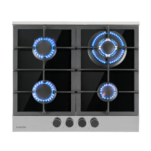 Klarstein Alchemist, plită pe gaz cu 4 zone, arzătoare din aluminiu, sticlă-ceramică, negru