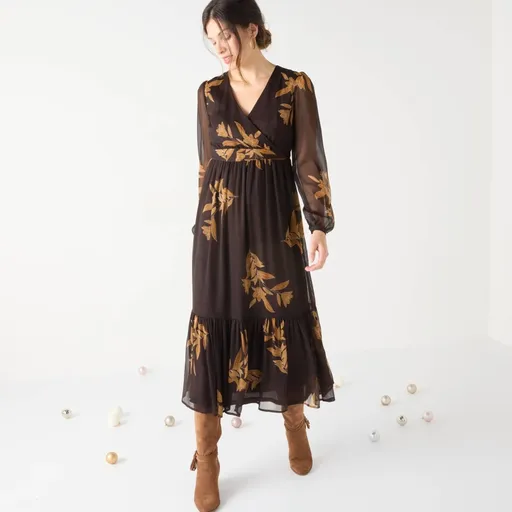 Rochie midi cu volane și imprimeu