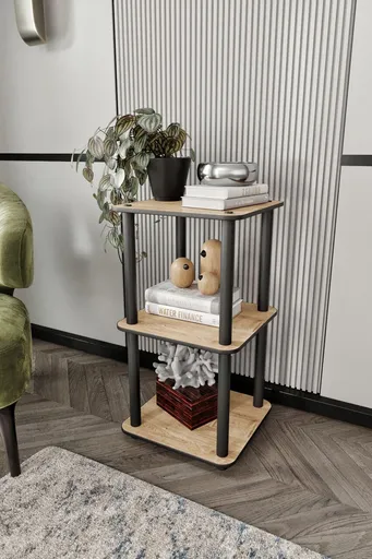 Corp biblioteca, Hanah Home, Bookcase 3 Tiers Square, 34x72x34 cm, MDF , Stejar