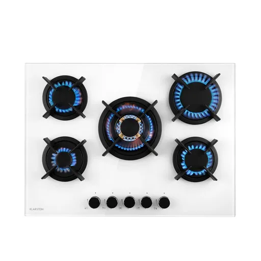 Klarstein Goldflame 5, aragaz pe gaz, 5 arzătoare, arzătoare din alamă, ceramică din sticlă