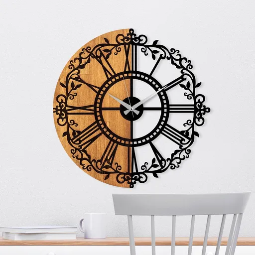 Ceas de perete, Wooden Clock, ø56 cm, Nuc / Negru