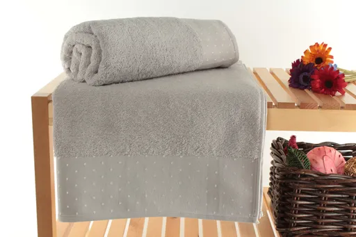 Set prosoape de baie, L'essentiel Maison, Pitircik, Gri deschis/Alb