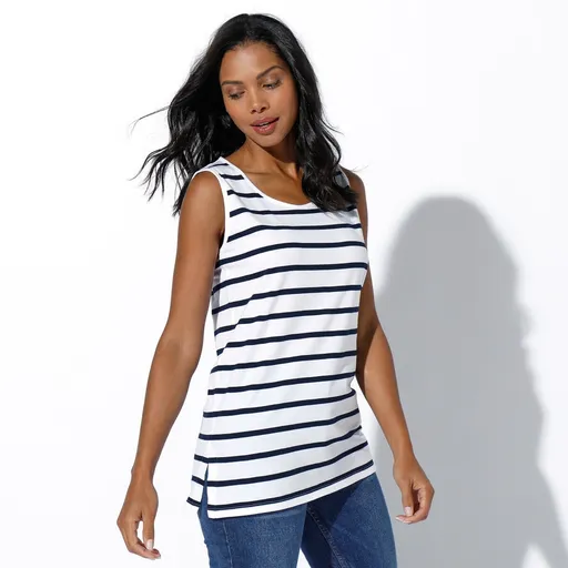 Top în dungi cu decolteu rotund