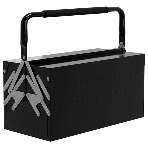 DURHAND Cutie de scule metalică - coffret de scule - cutie de scule 3 nivele 5 tăvi retractabile - oțel negru | Aosom Romania